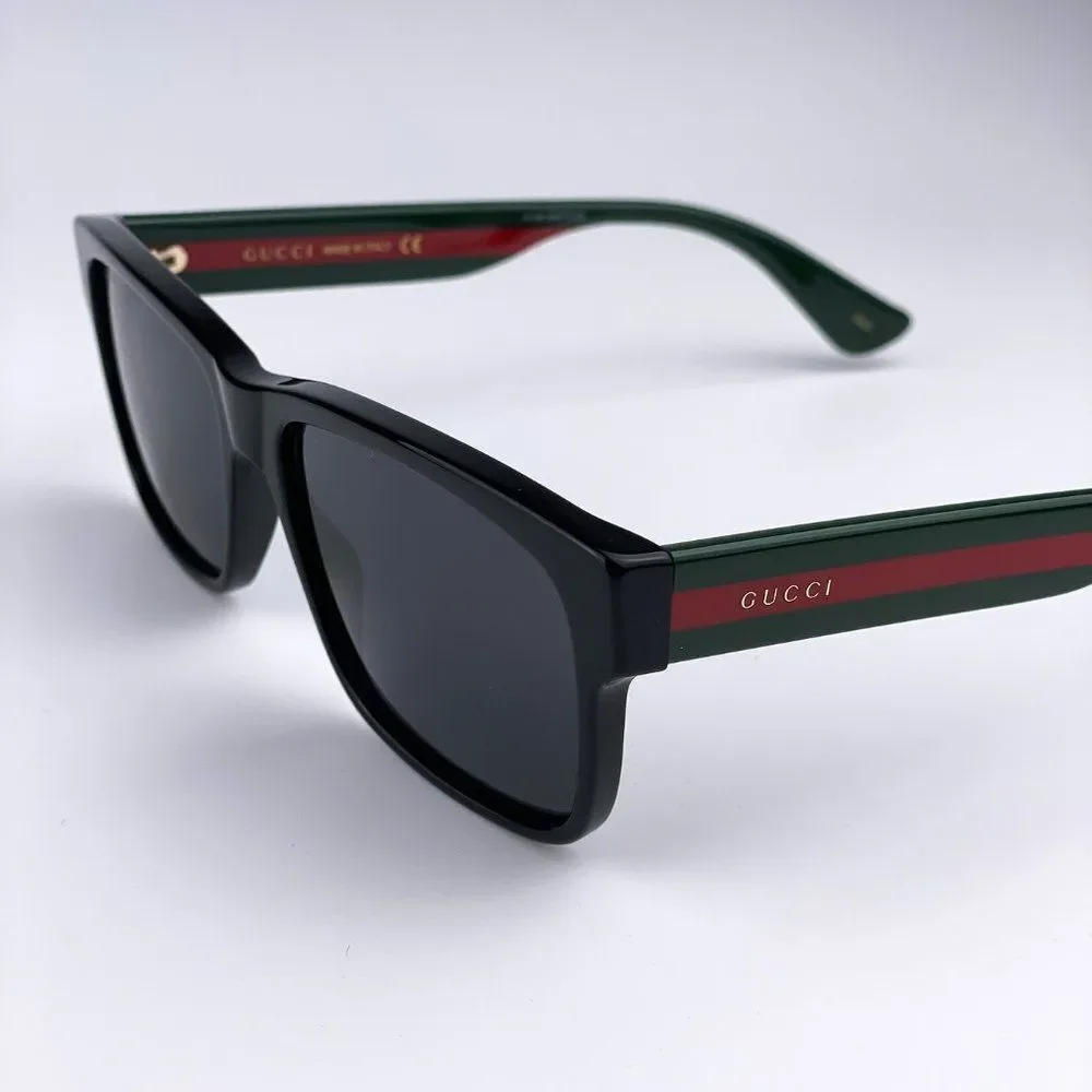 NEW Gucci GG0340S 006 Rectangle Black Green Women Sunglasses